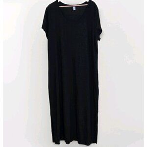 Old Navy T Shirt Maxi Dress 3X Black SS Linen Blend Slits Pullover Goth Cottage